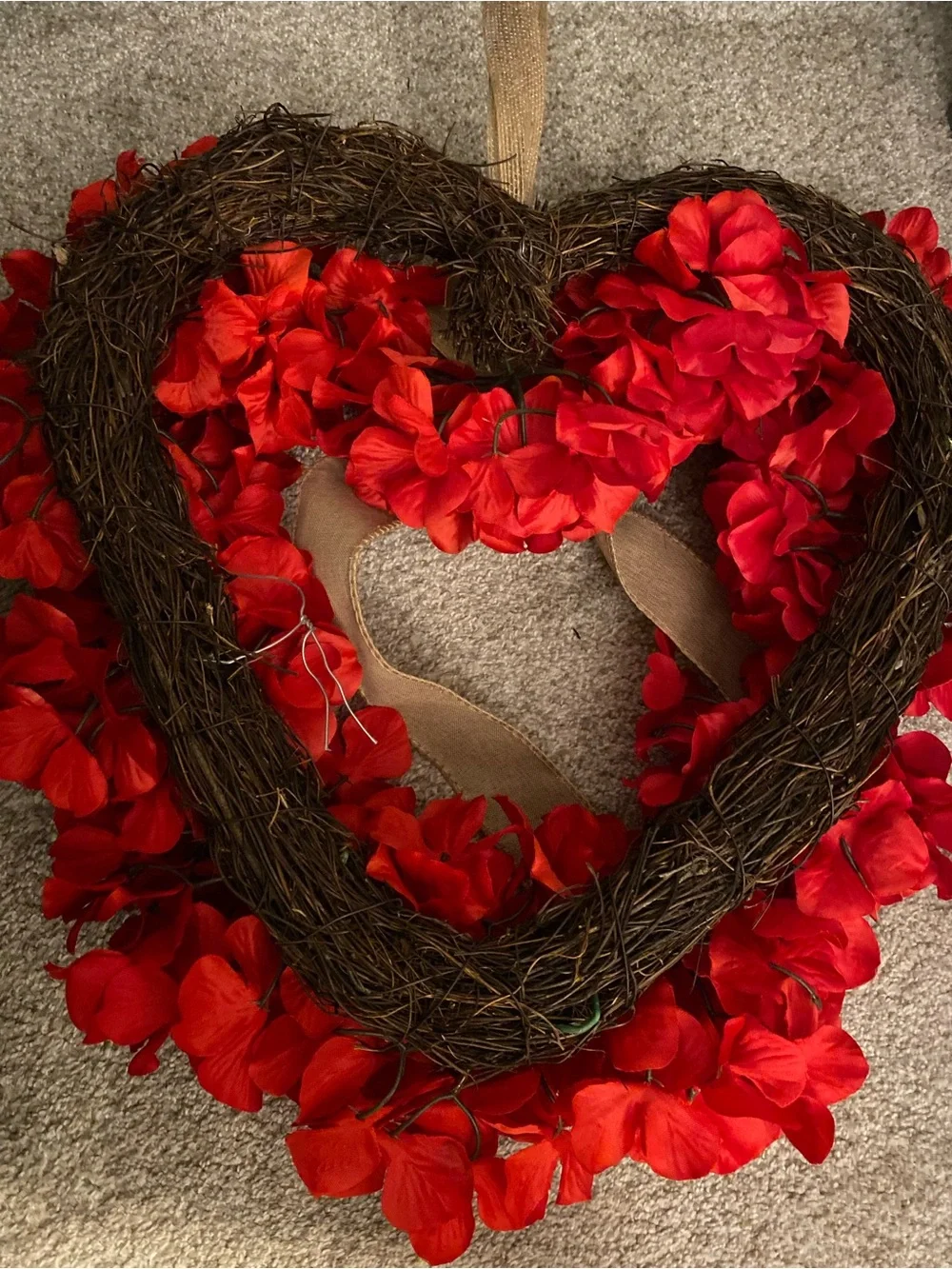 Red Floral Holiday Wreath with Burlap Bow